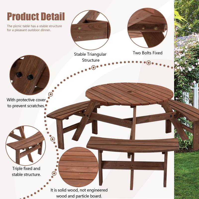 Cozy Circular Picnic Table for Six - Perfect for Your Outdoor Space!