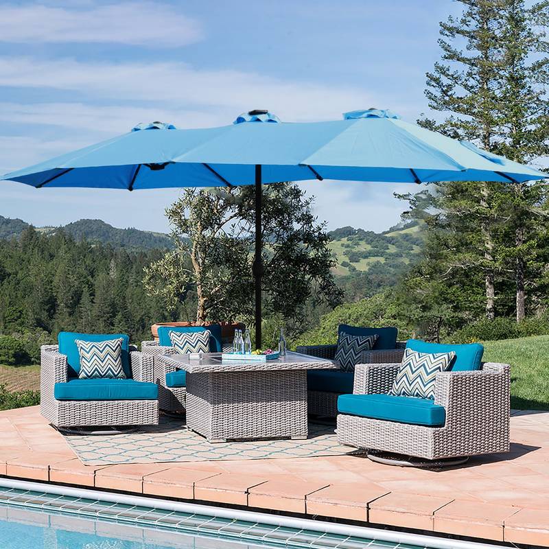 Blue Double-Sided Patio Umbrella - Spacious & Stylish Shade Solution!