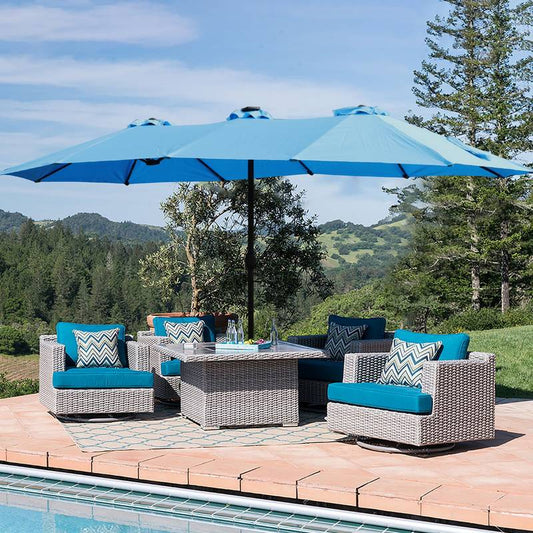Blue Double-Sided Patio Umbrella - Spacious & Stylish Shade Solution!