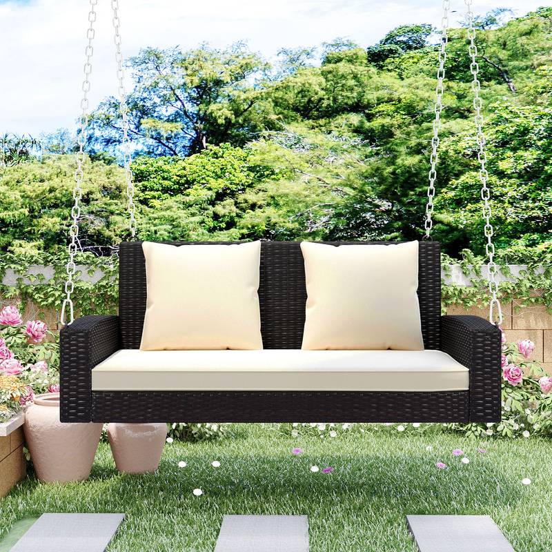 Cozy Duo Wicker Swing with Cushions