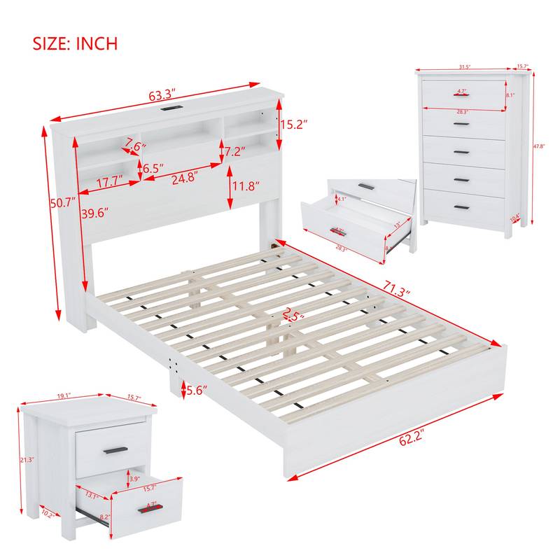 Charming Vintage Queen Bedroom Set with Nightstands and Dresser