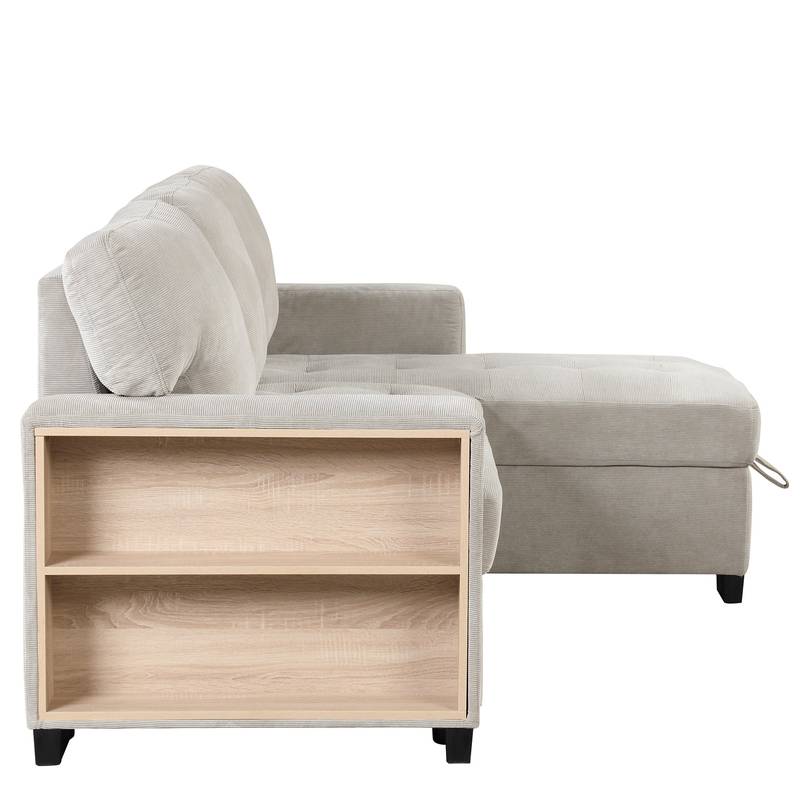 Chic Light Gray Chaise Lounge with Hidden Storage and USB Charger