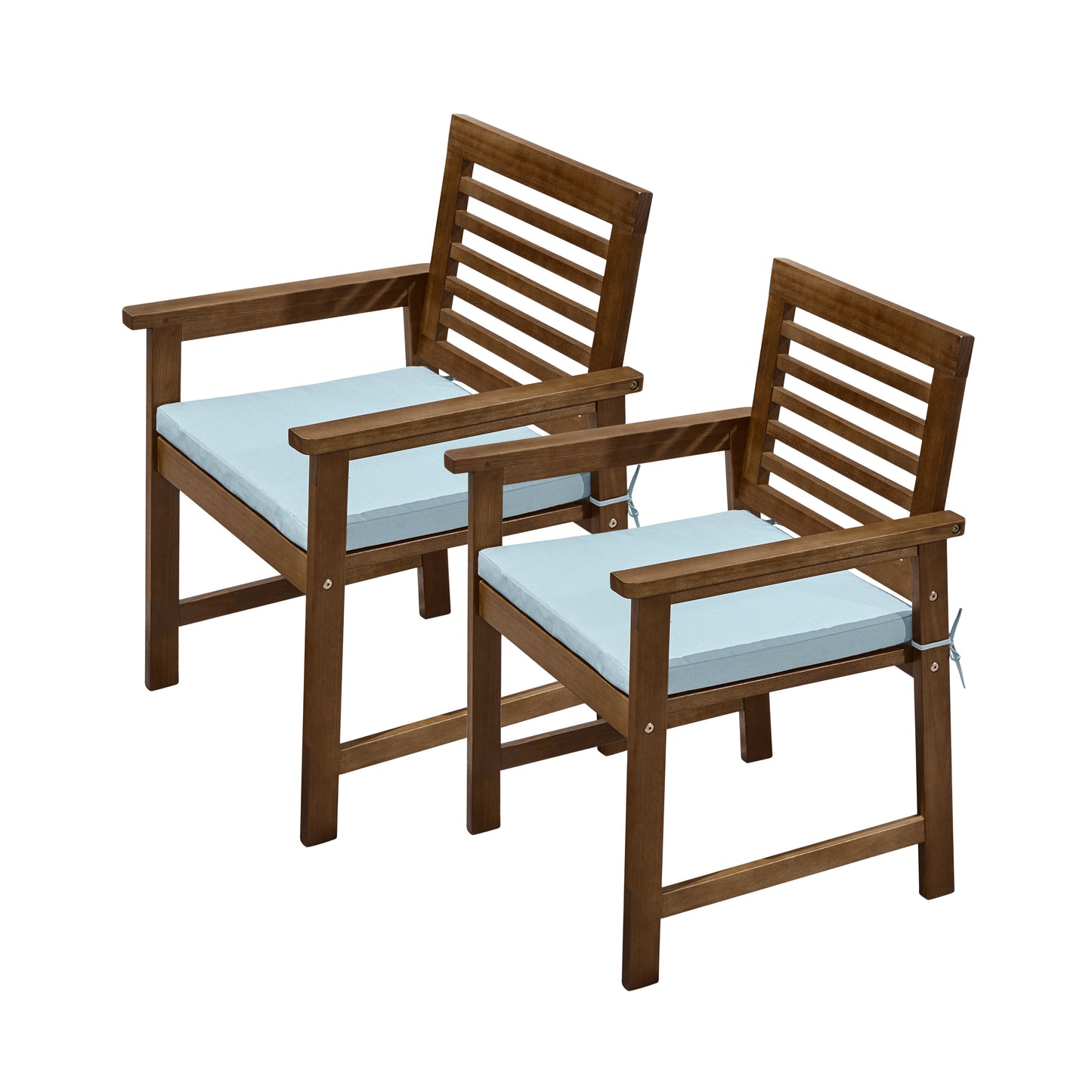 2 Brown Slatted Patio Dining Armchairs
