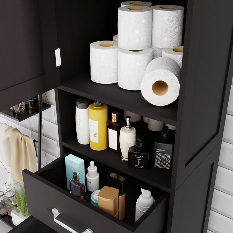Sleek Slim Floor Cabinet with Adjustable Shelves - Black