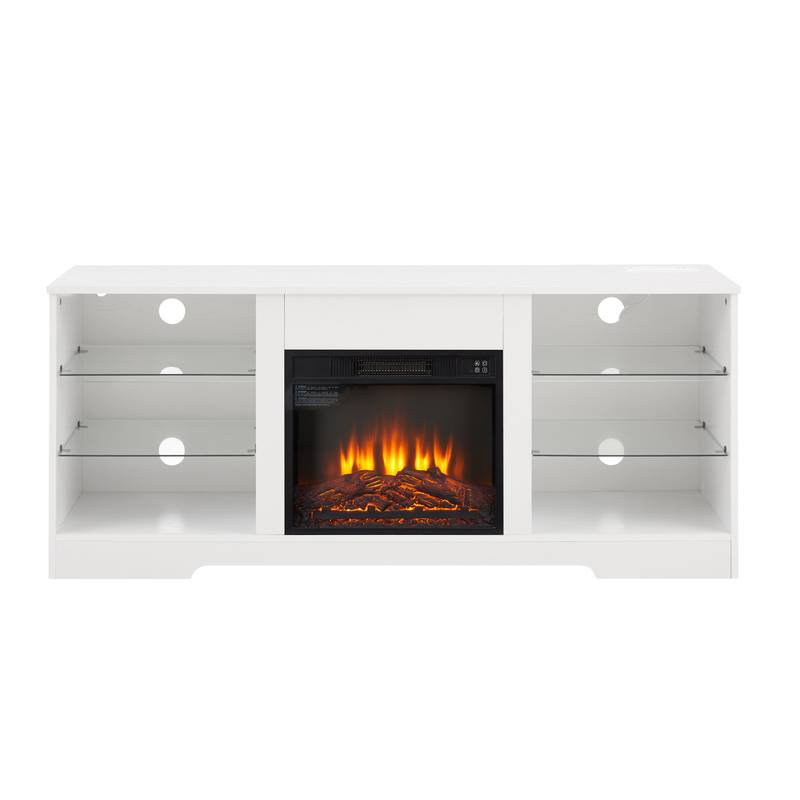 Modern Electric Fireplace TV Stand with LED Lights and USB Charging
