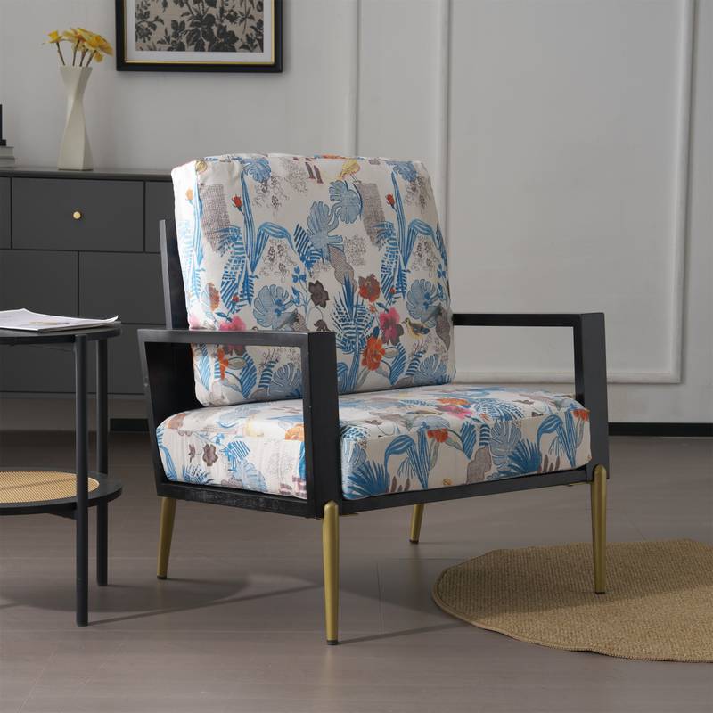 Chic Retro Floral Velvet Armchair with Gold Accents