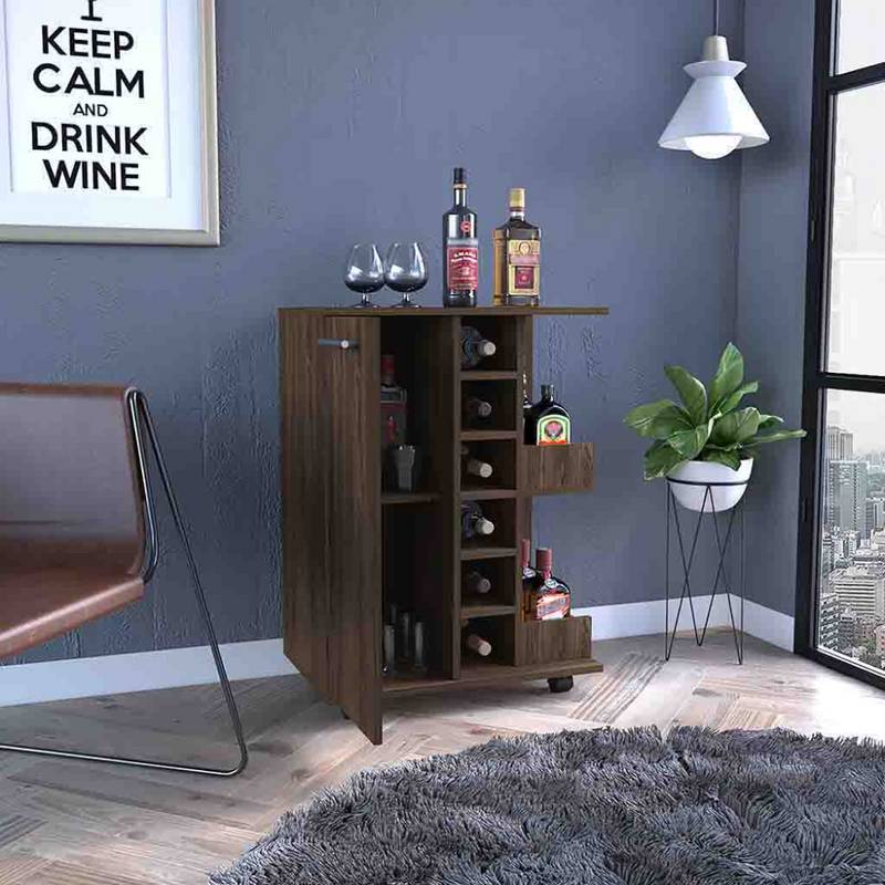 Chic Dark Walnut Bar Cart