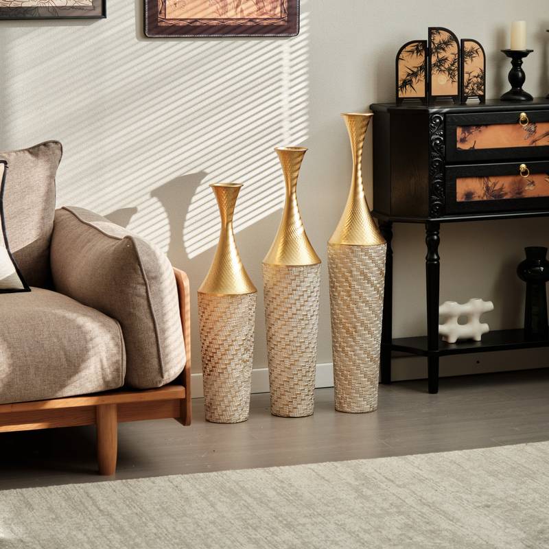 Chic Woven Metal Vase Trio