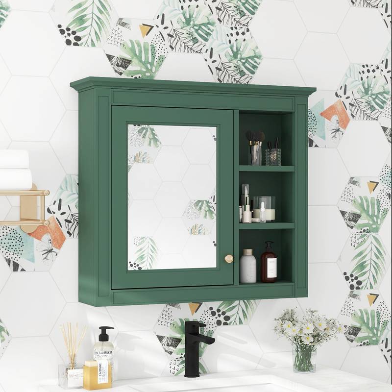 Sleek Mirror Medicine Cabinet with Open Shelves