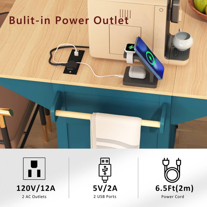 Versatile Rolling Kitchen Island with Drop Leaves and Power Outlet