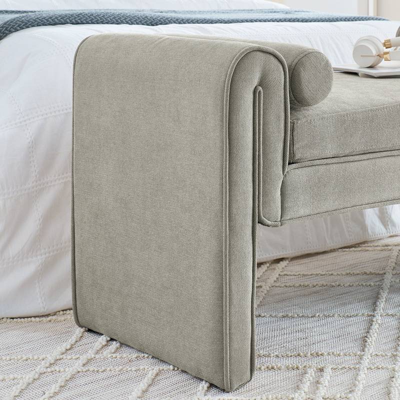 Cozy Gray Linen Bench