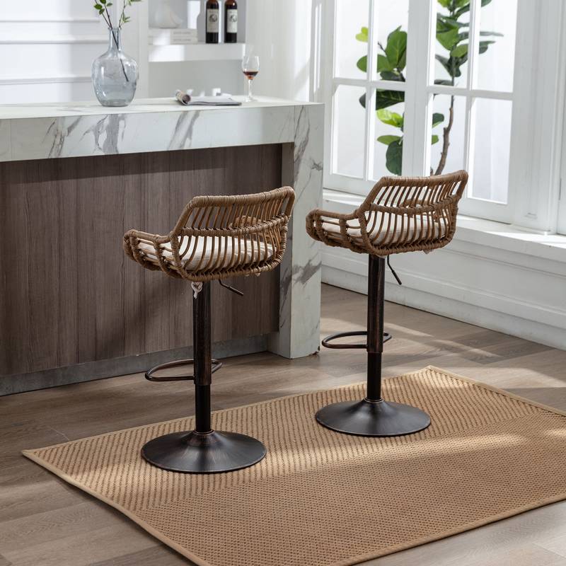 Chic Adjustable Bar Stools - Set of Two in Beige