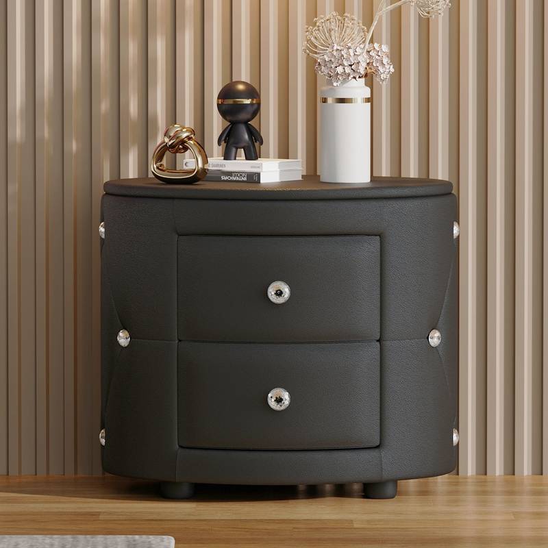 Chic Black Nightstand with Crystal Accents