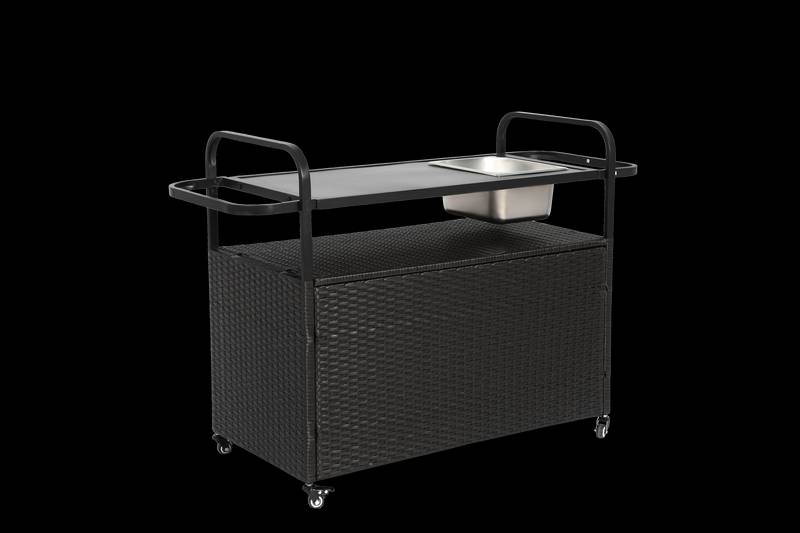 Chic Wicker Bar Cart with Ice Bucket & Lockable Wheels