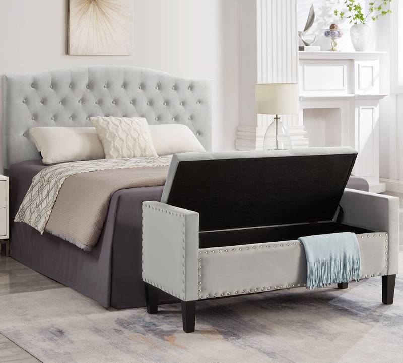 Cozy Gray Storage Bench with Armrests