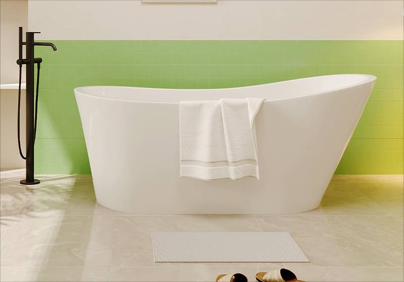 Luxury Deep Soaker Freestanding Tub - Glossy White with Chrome Finish