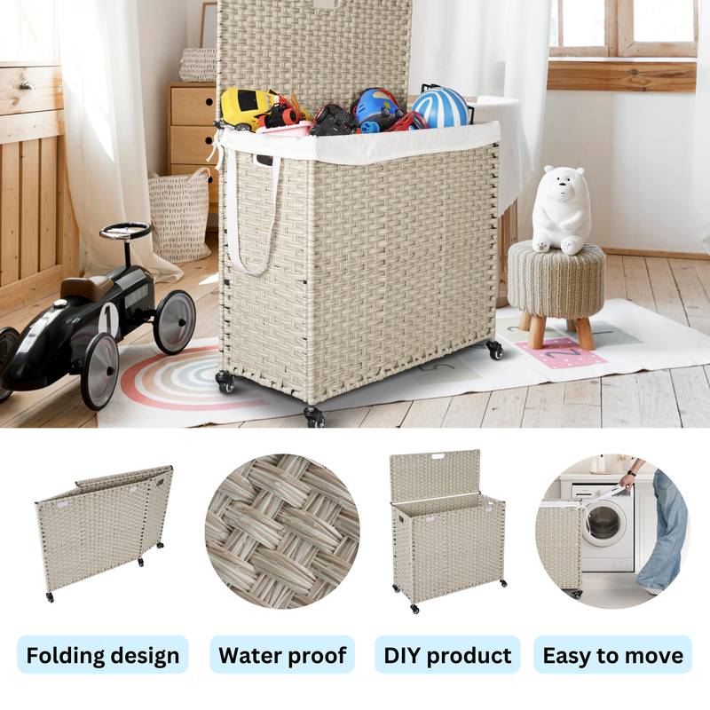 Stylish Grey Laundry Hamper with Removable Bags and Wheels