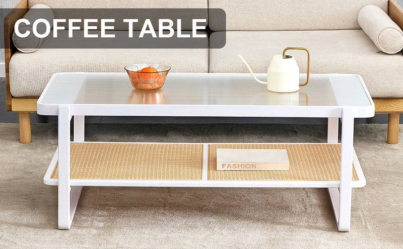 Sleek White Double Layer Coffee Table