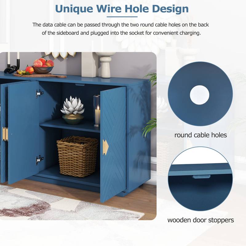 Navy Blue Modern Sideboard with Stylish Handles and Adjustable Shelves