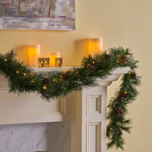 Cozy Cashmere Garland with Pine Cones & Twinkling Lights
