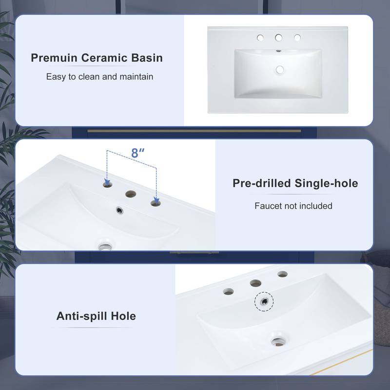 Navy Blue & White Chic Bathroom Vanity with Open Storage