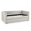 Beige Button-Tufted Twin Daybed with Storage Drawers