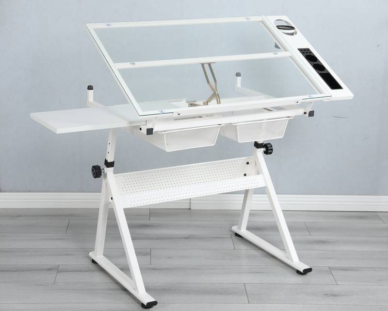 Versatile Glass Drafting Table & Chair Set
