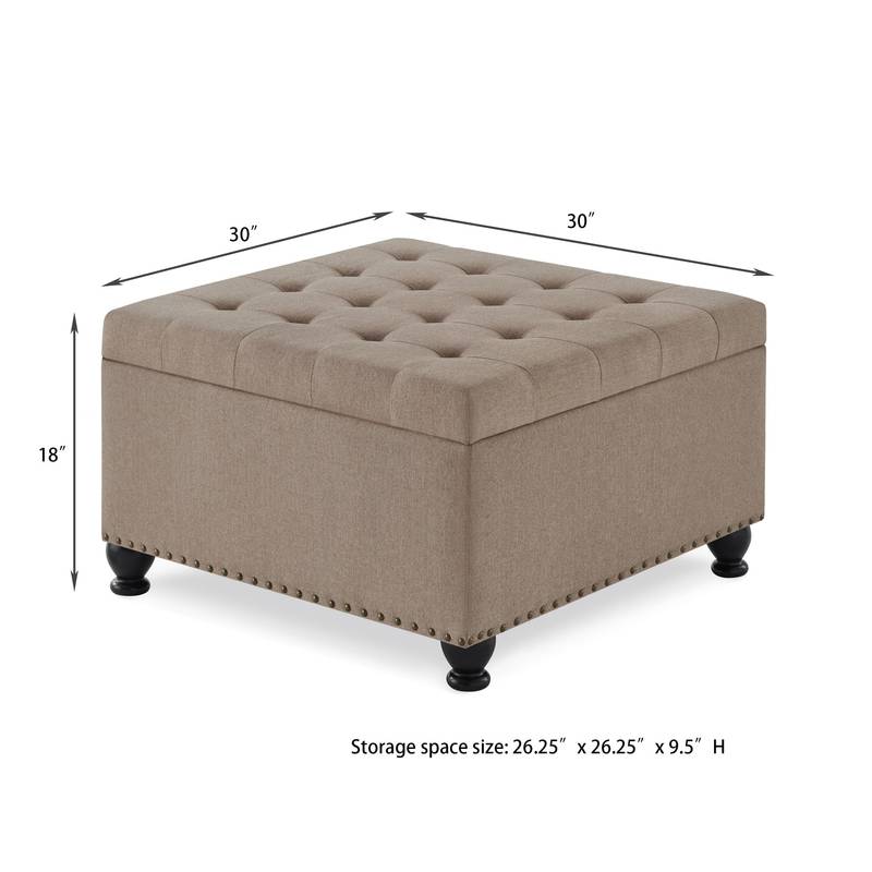 Chic Linen Storage Ottoman with Stylish Button Tufting