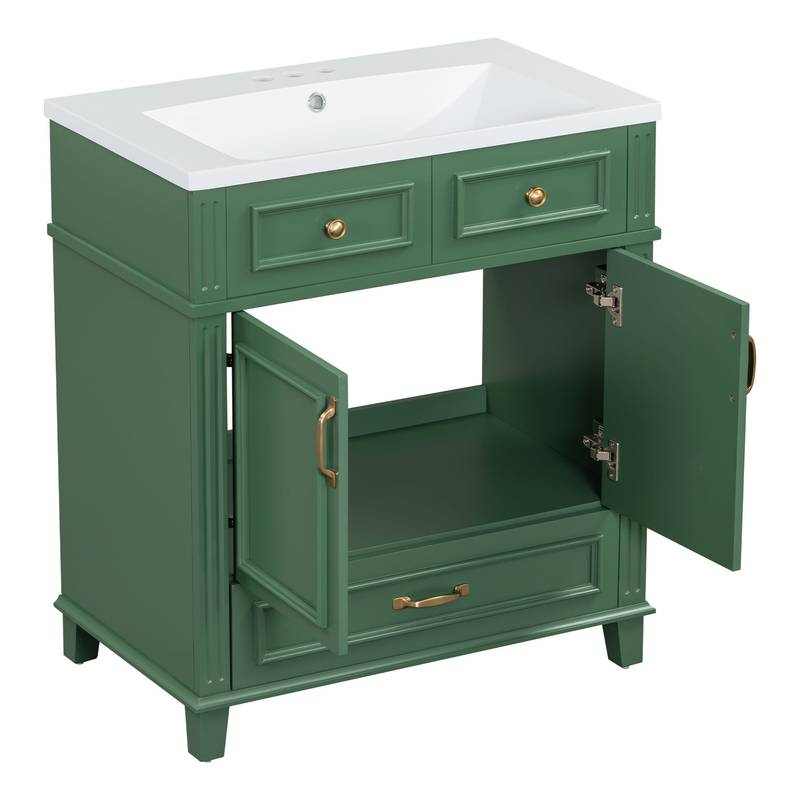 Vintage Green Bathroom Vanity with Soft-Close Storage