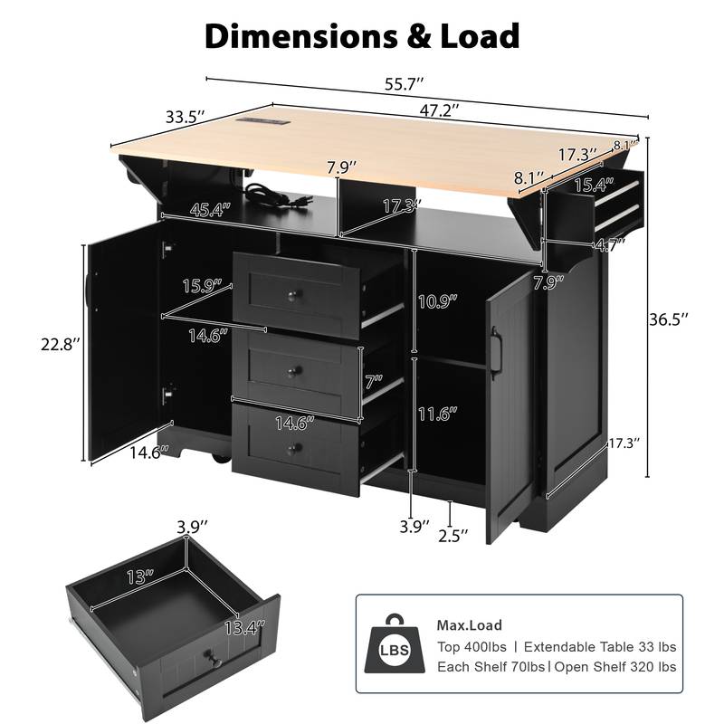 Versatile Kitchen Island Cart with Drop Leaves and Power Outlet
