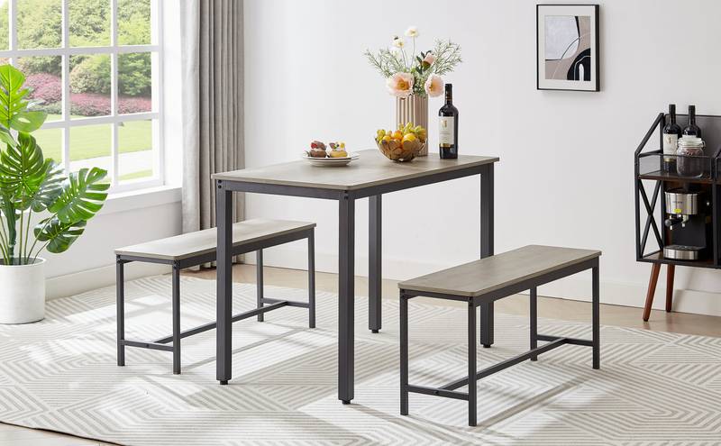 Stylish Industrial Dining Set with Benches