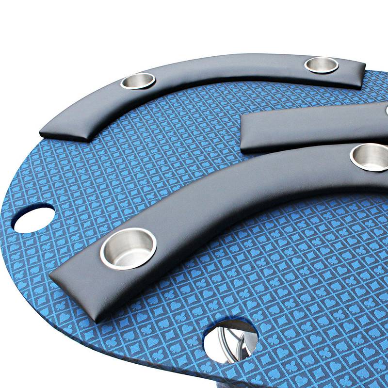 Blue Oval Poker Table with Detachable Armrests and Chip Tray
