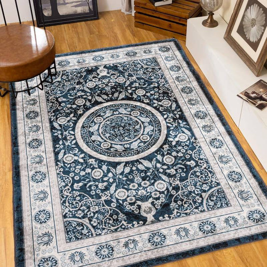 Vintage Boho Flower Rug - Non-Slip & Washable