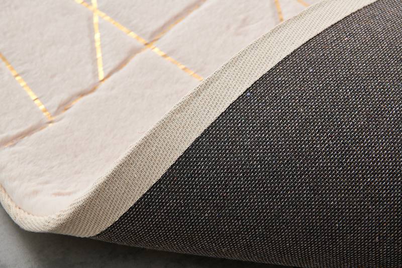 Chic Gold-Gilded Beige Faux Fur Area Rug