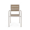 Stylish Outdoor Aluminum Dining Chairs with Natural Wood Look - Set of Two