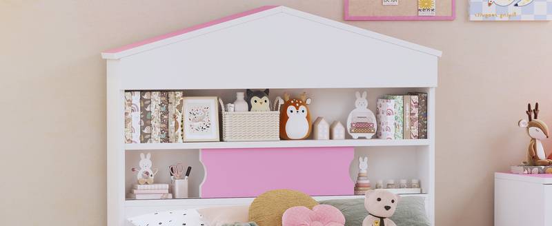 Charming Twin House Bed Set with Storage and Nightstand in Pink and White