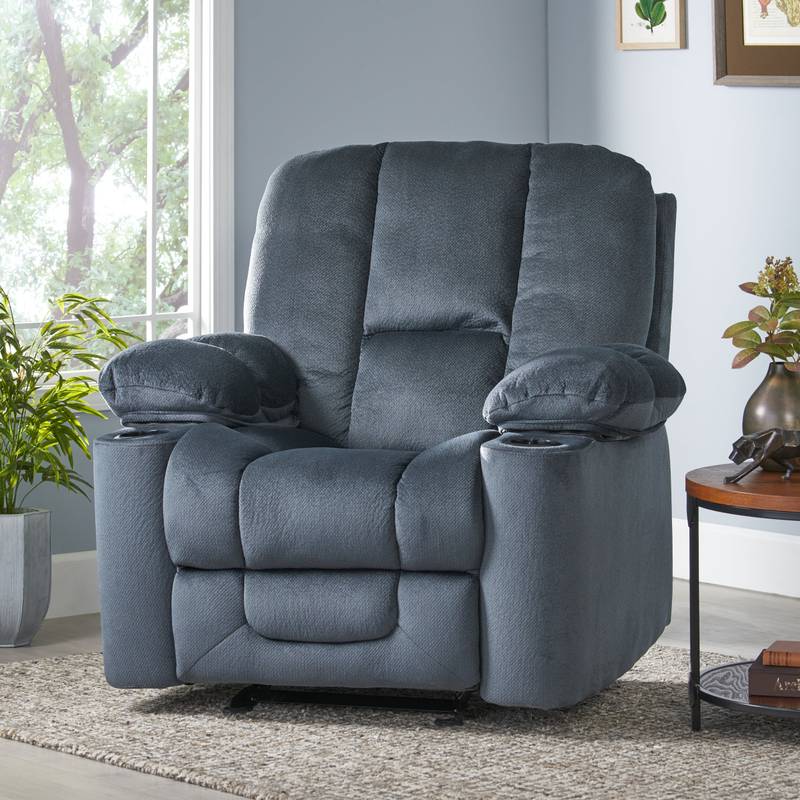 Silver Comfort Recliner with Cup Holders
