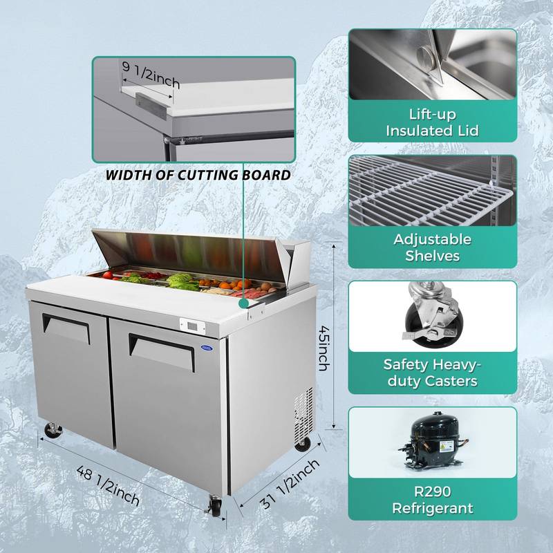 Chill & Prep Pro: Commercial Sandwich and Salad Table with Butcher Block Top