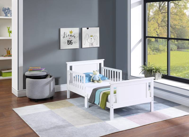 Cozy Convertible Toddler Bed in White & Gray