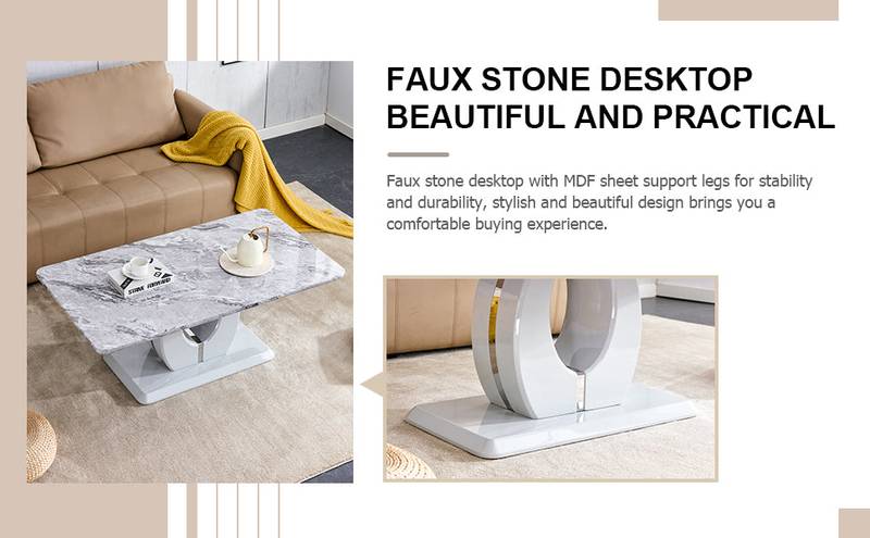 Elegant Gray Marble Coffee Table with Silver Accents