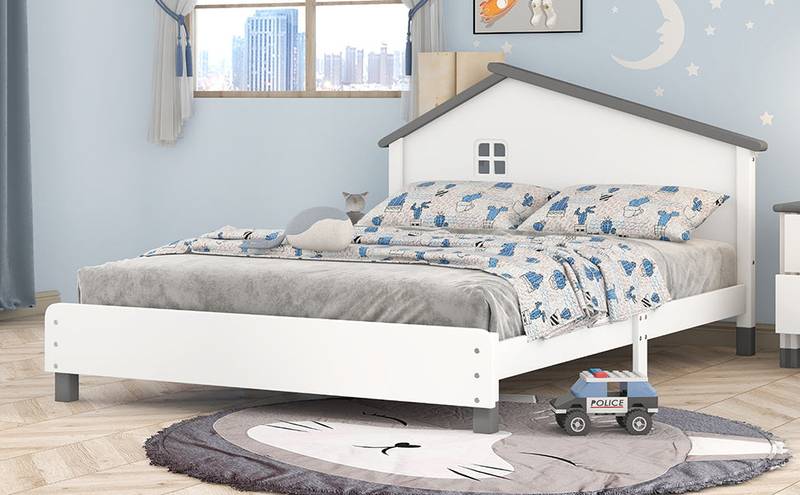 Cozy Cottage Wooden Bed with House Headboard