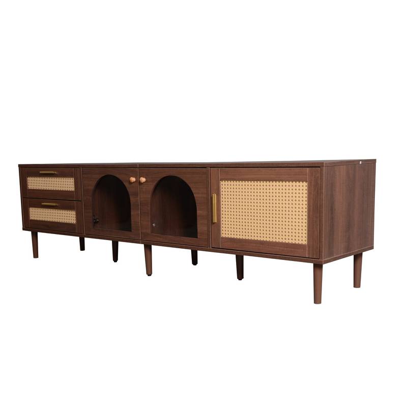 Rattan-Inspired TV Console with Stylish Storage