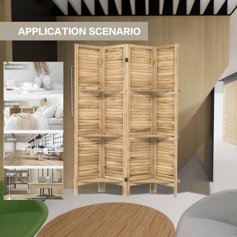 Chic Wood Room Divider with Shelves