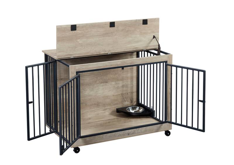 Chic Pup Crate Table with Rotating Bowl and Wheels