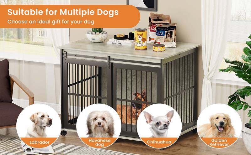 Stylish Dog Crate with Sliding Iron Door & Cozy Mat