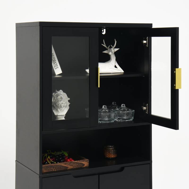 Sleek Adjustable Glass Door Bookcase - Black storage for Living & Bedroom