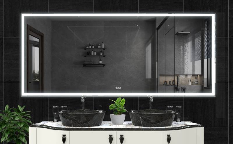 GlamGlow LED Bathroom Mirror: Illuminated Full-Body Reflection in Silver