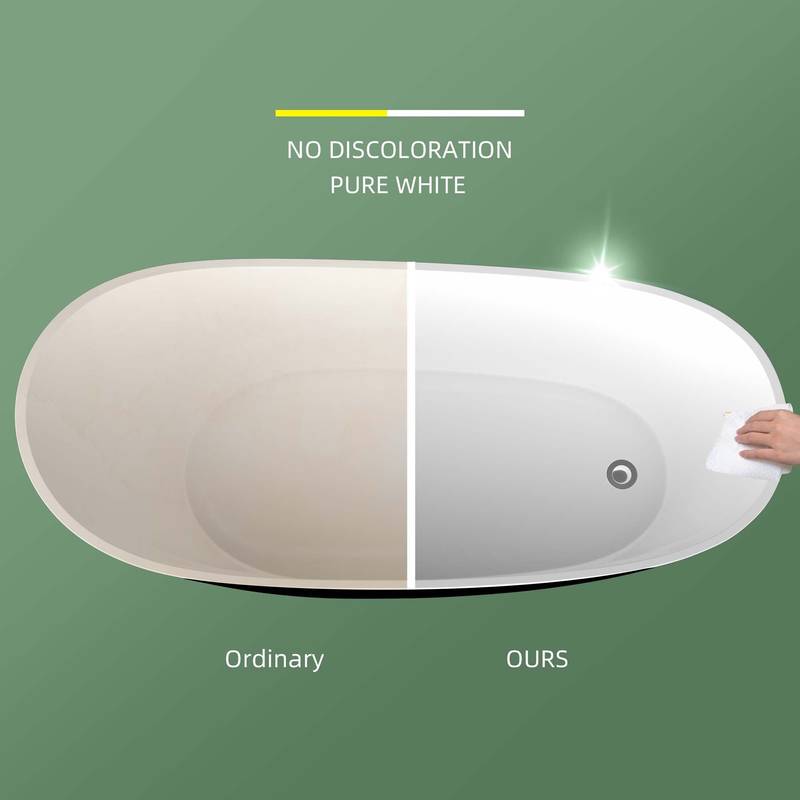 Sleek Oval Soaking Tub - Adjustable Freestanding Design with Stylish Overflow & Drain