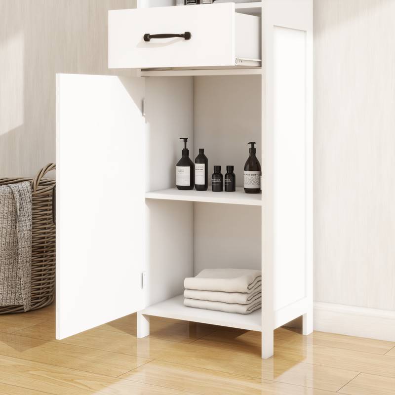 Chic White Floor Cabinet with Drawer and Door