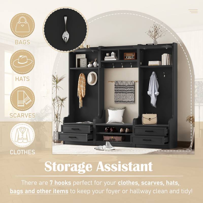 Versatile Hall Tree with Storage & Hooks